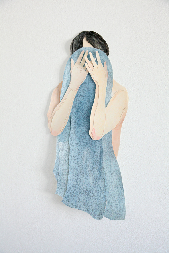 Ohne Titel (Mädchen mit Handtuch), Zeichnung von Iris Christine Aue